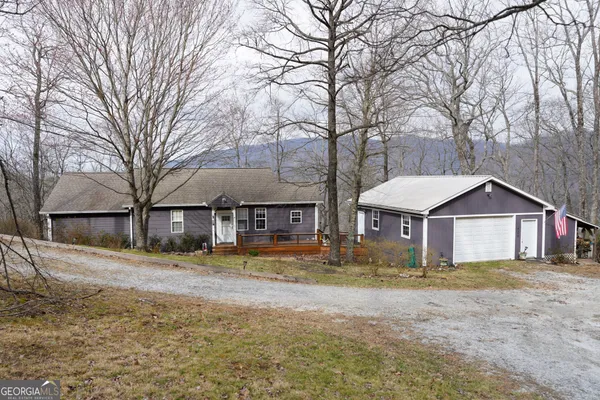 a view of a house with a large tree in front of a house