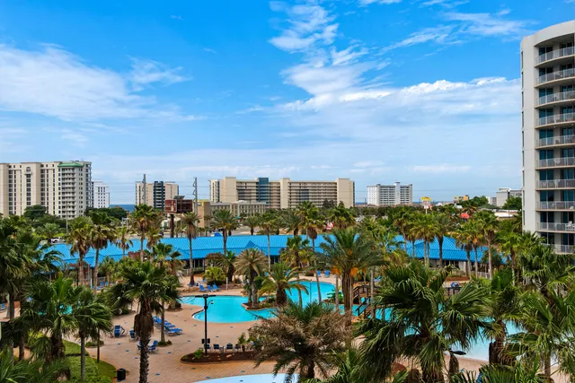 a city view with tall buildings