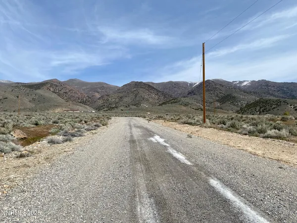 a view of a road with a snow in the background