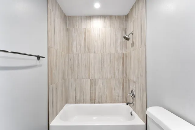 a bathroom with a bathtub