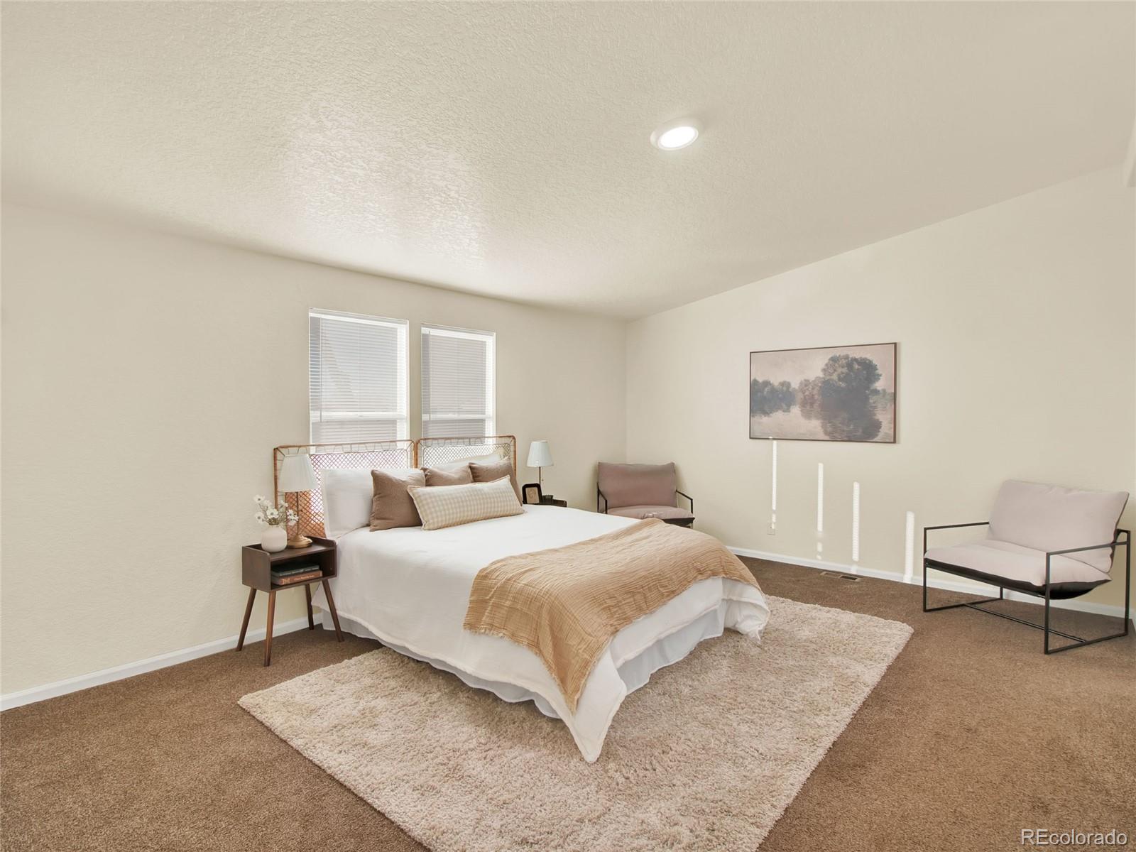 7798 Richard Avenue Fort Lupton, CO 80621 - Photo 16 of 45 a bedroom with a bed and a lamp with window