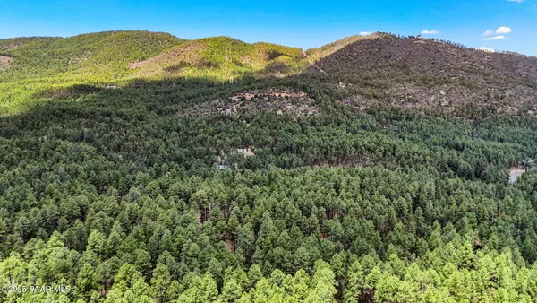 a view of a mountain range with lush green forest