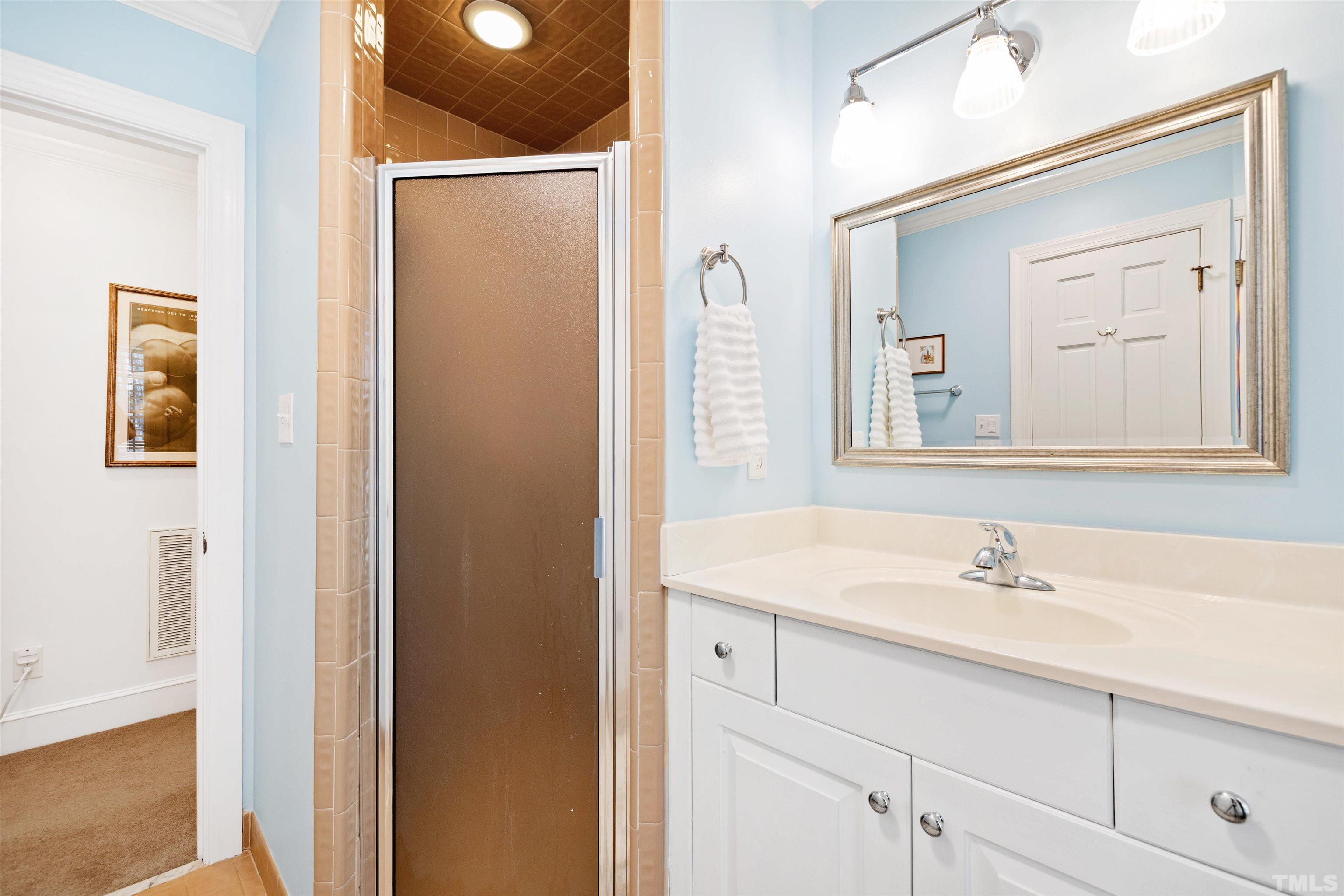 9429 Barton Creek Road Raleigh, NC 27615 - Photo 37 of 78 a bathroom with a sink and a mirror