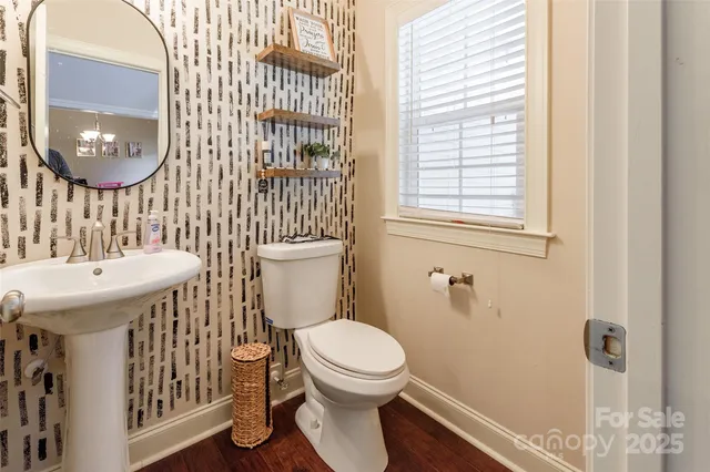 a bathroom with a toilet a sink and mirror