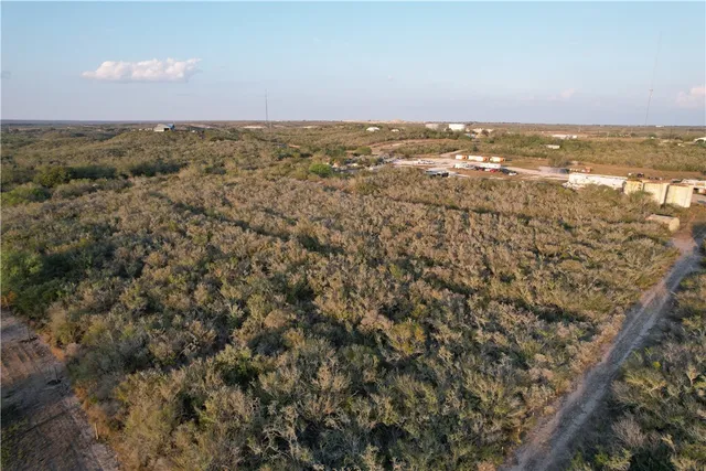 an aerial view of house with yard and mountain view in back