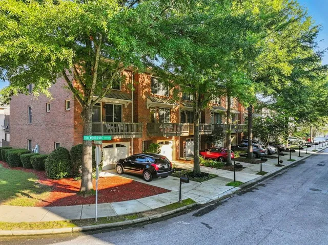 a front view of a building with street view