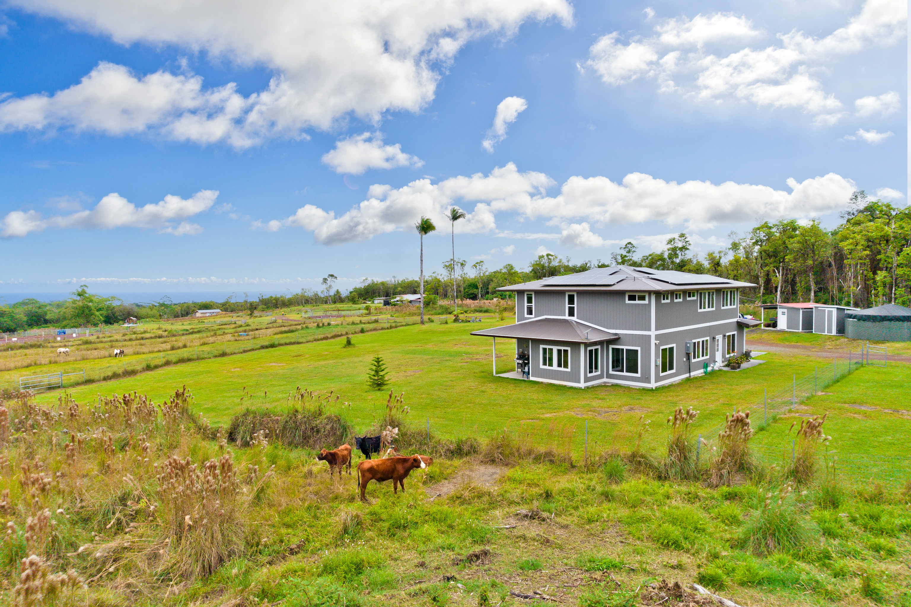 a view of a swimming pool with an ocean