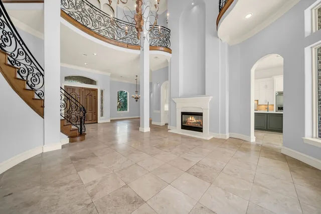 a view of an entryway with a fireplace