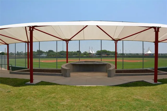 a view of a park with slide