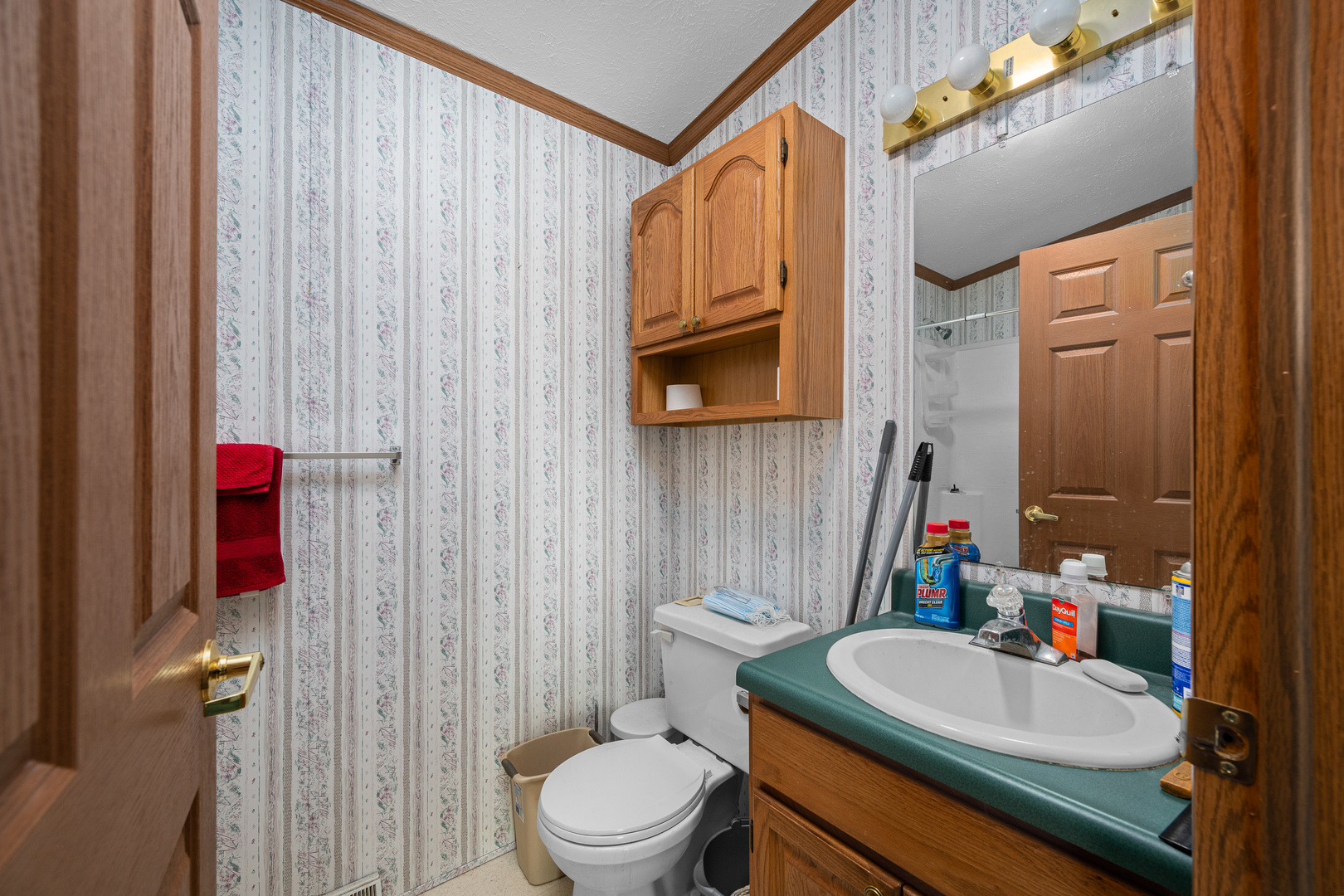 409 233rd Street Aledo, IL 61231 - Photo 28 of 30 a bathroom with a sink a toilet and shower curtain