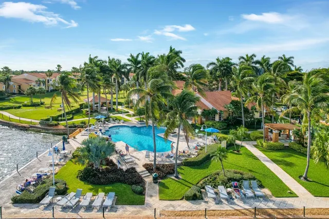 a view of a lake with a park