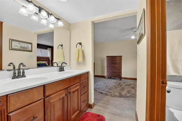 an aerial view of a house with a garden