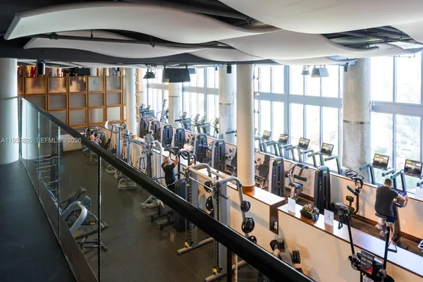 a view of a room with gym equipment