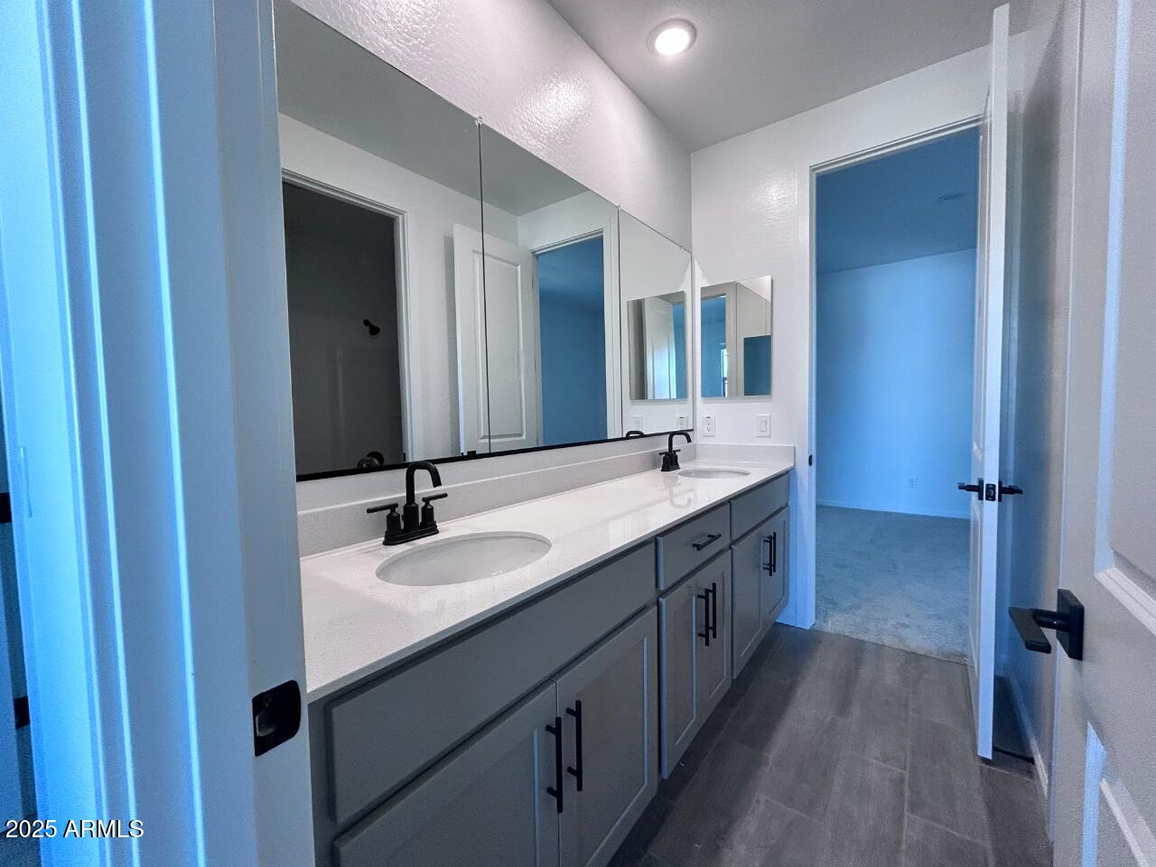 2603 Rustler Road San Tan Valley, AZ 85140 - Photo 6 of 34 a bathroom with a double vanity sink and a large mirror