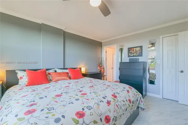 a bedroom with a bed and a dresser in it