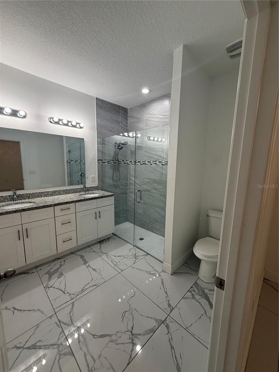 310 Grape Avenue St. Cloud, FL 34769 - Photo 21 of 27 a bathroom with a granite countertop sink a toilet and shower