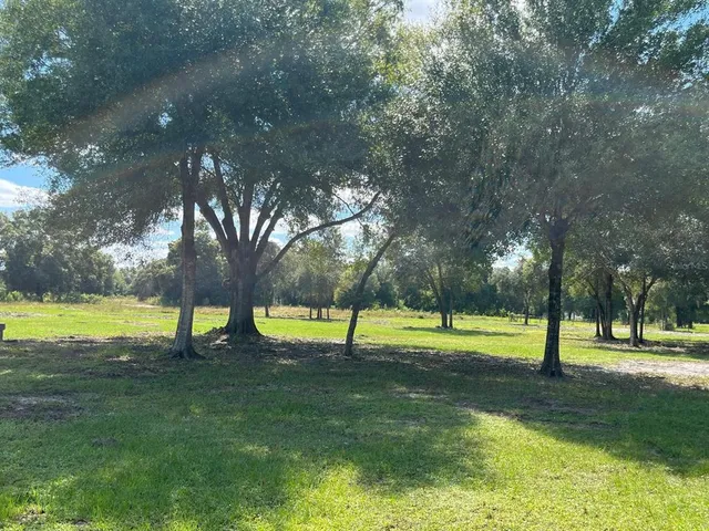 a view of a park with swings and slides