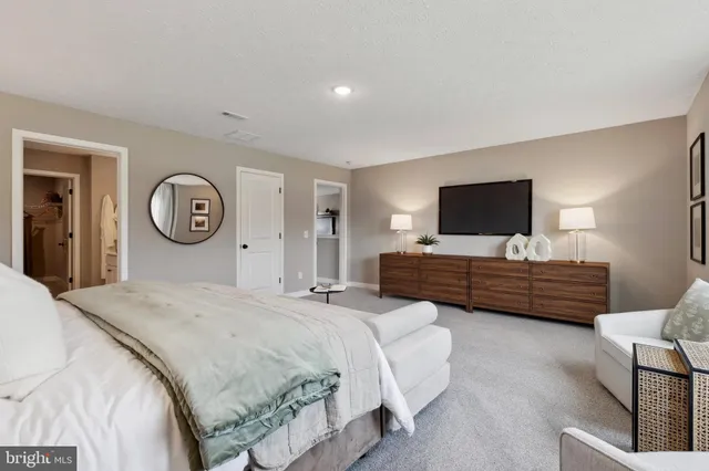 a bedroom with bed and tv