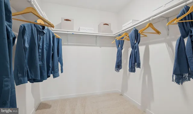 a view of walk in closet with clothes and shoes