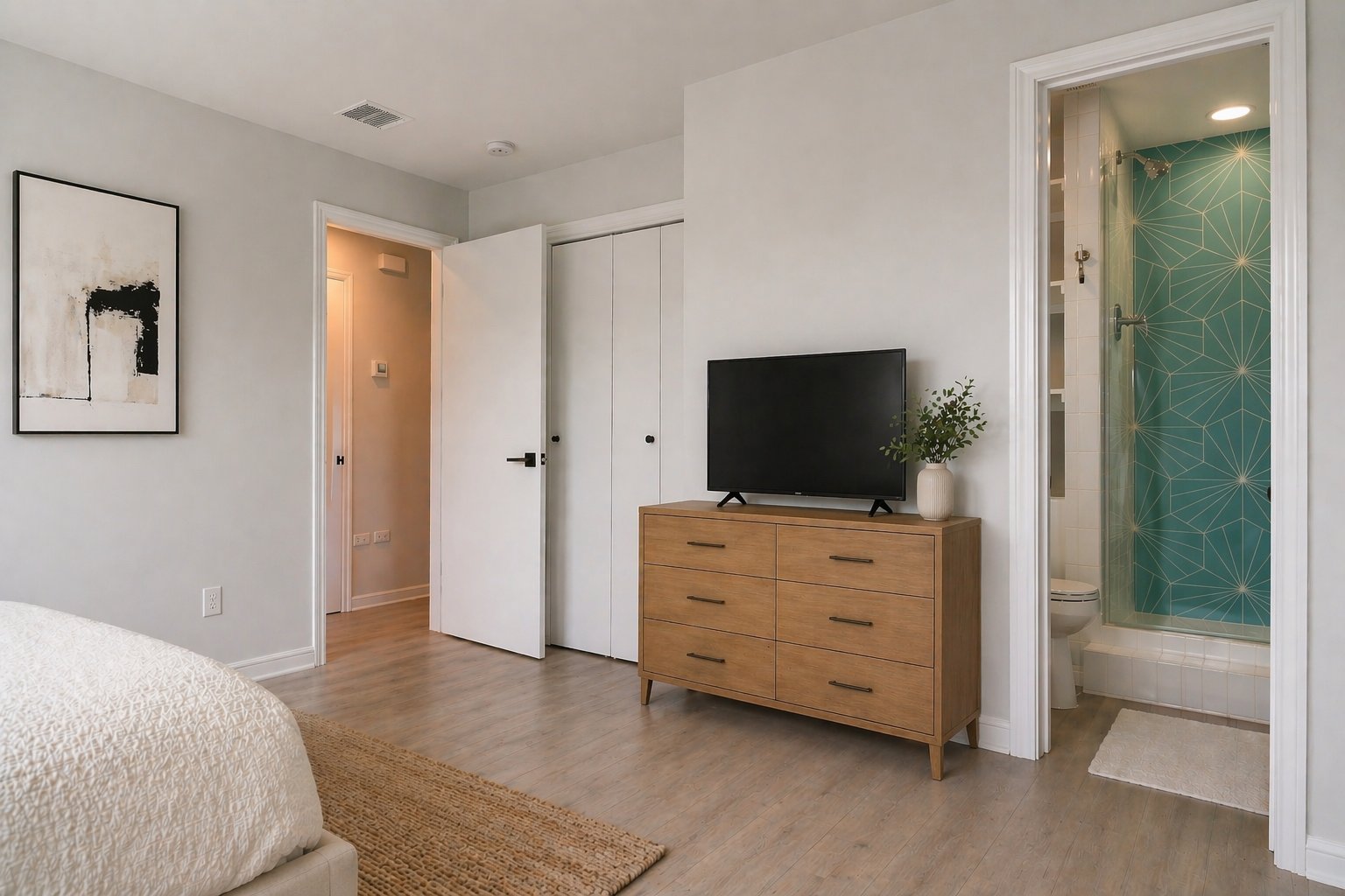 7206 Meador Avenue, Unit B Austin, TX 78752 - Photo 8 of 19 Bedroom featuring light wood-finish flooring, white walls, and a closet with bifold doors