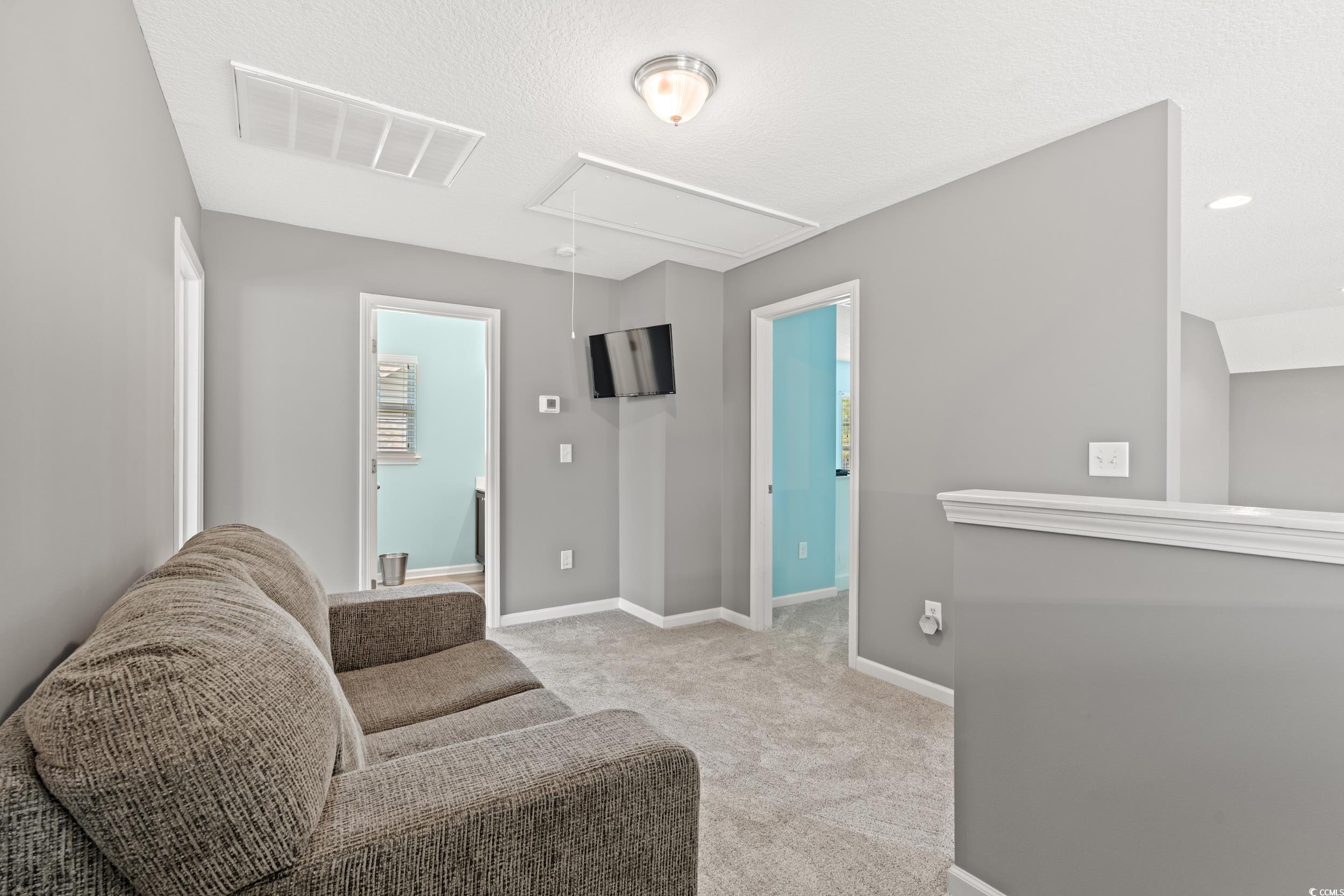 276 Whipple Run Loop Myrtle Beach, SC 29588 - Photo 29 of 40 Living room with attic access and light carpet