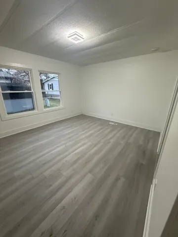 an empty room with a workbench