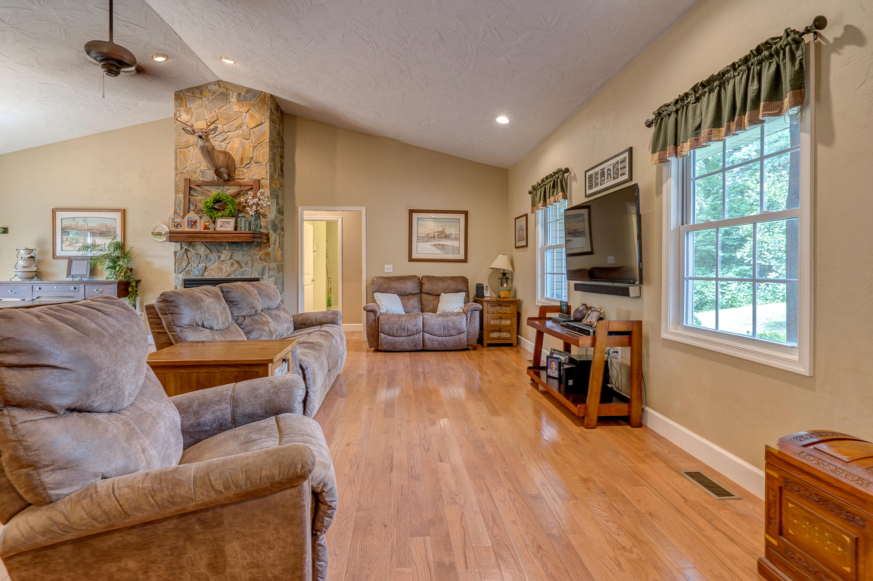 1205 Summit View Road Goodview, VA 24095 - Photo 7 of 46 a living room with furniture a flat screen tv and wooden floor