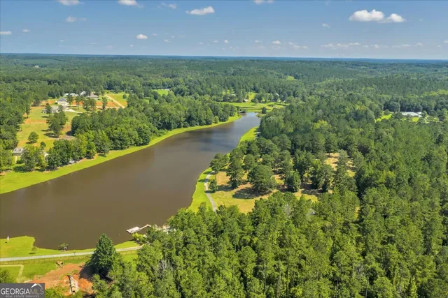 a view of a lake from a yard
