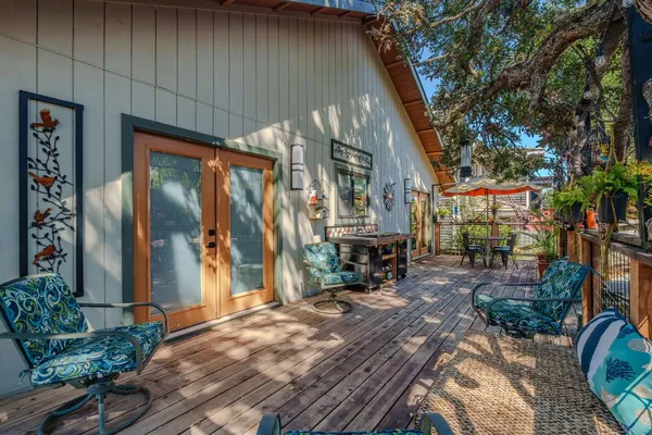 a backyard of a house with seating space