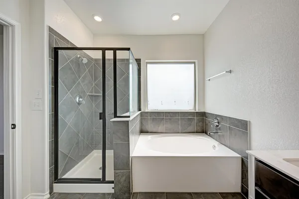 a bathroom with a bathtub