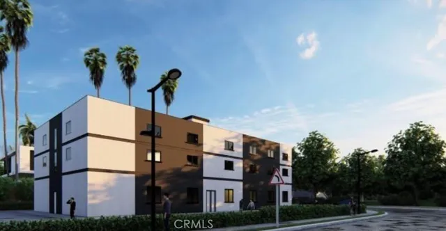 a view of building with yard