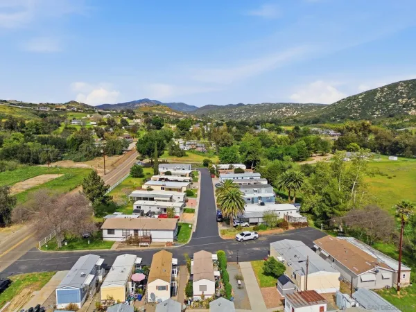 an aerial view of residential houses with outdoor space