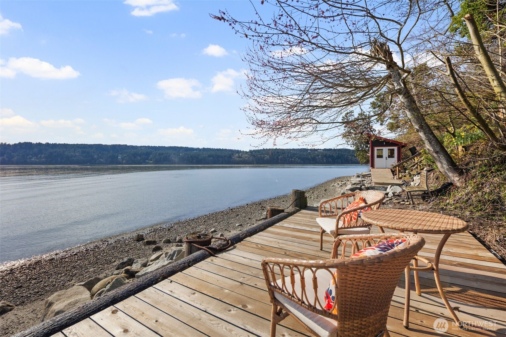 28605 Manzanita Beach Road Southwest Vashon, WA 98070 - Photo 31 of 39 a view of a terrace with wooden floor and fence