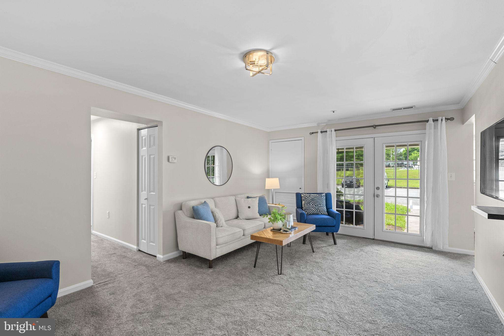 8513 Falls Run Road, Unit D Ellicott City, MD 21043 - Photo 3 of 22 Spacious living room with crown molding & carpet