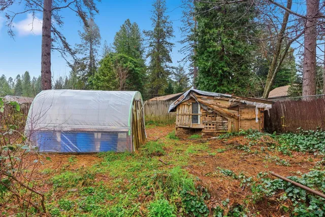 a view of a house with a yard and tree