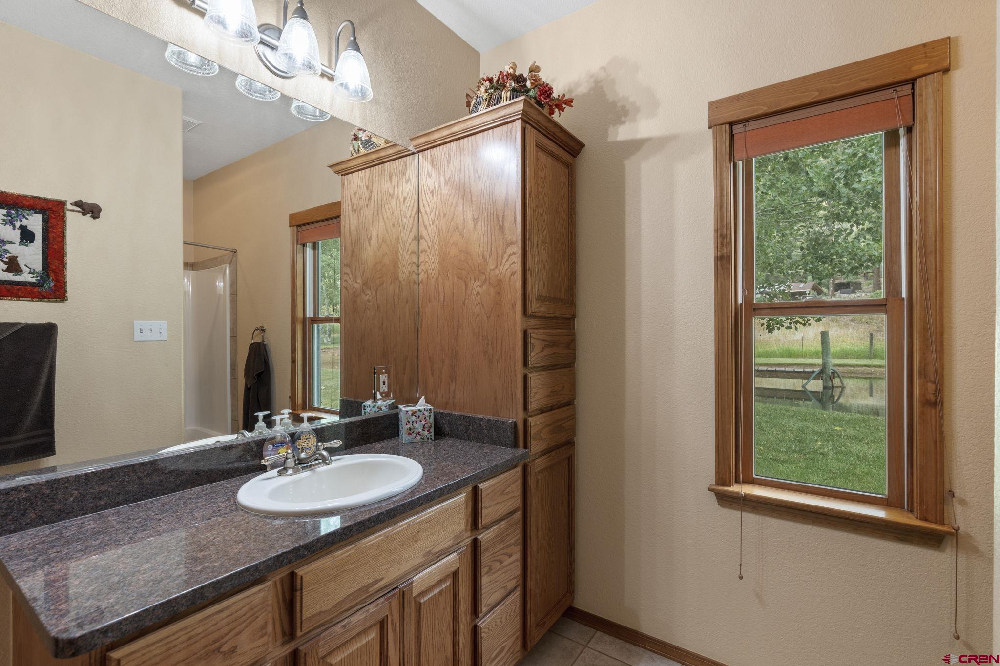 33140 Highway 550 Durango, CO 81301 - Photo 18 of 38 a bathroom with a granite countertop sink and a mirror