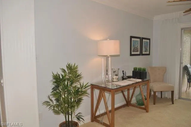 a view of a livingroom with furniture and a potted plant