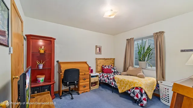 a bedroom with furniture and a window