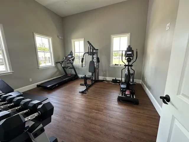 a view of a room with gym equipment