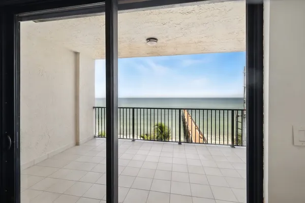 a view of a balcony from a window