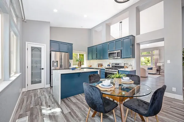 a backyard of a house with lots of green space