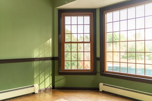 a view of a room with window and pool