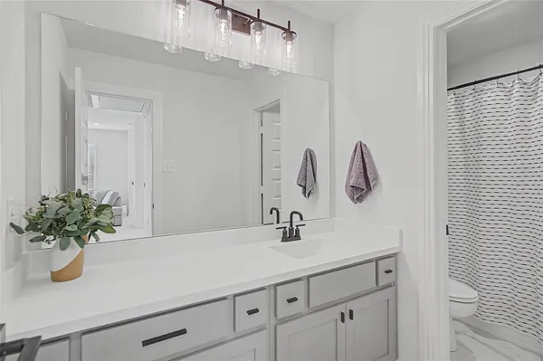 a bathroom with a sink a potted plant and a mirror