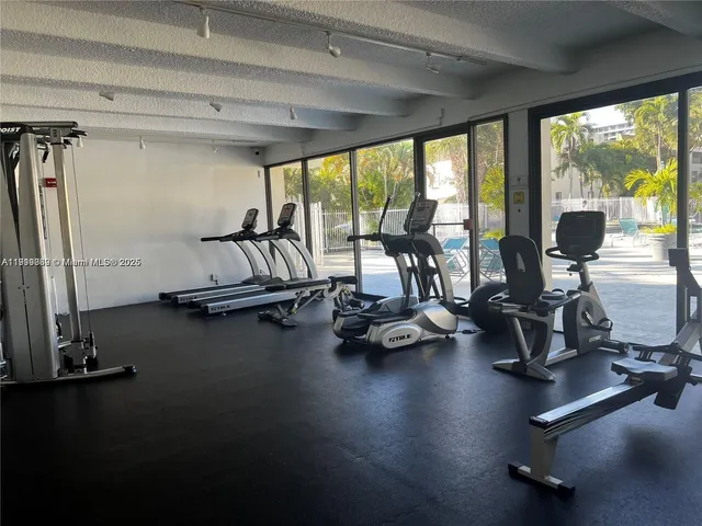 a view of a room with gym equipment