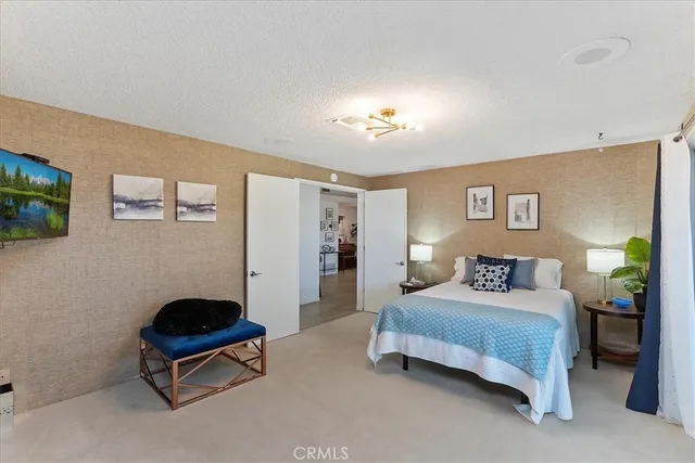 a bedroom with a bed and a couch