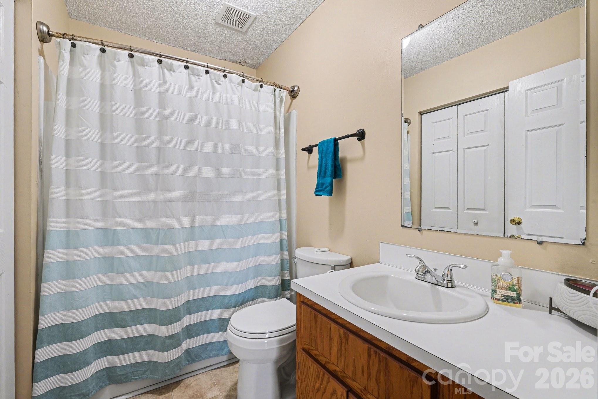 105 Chadwick Circle Dallas, NC 28034 - Photo 15 of 23 a bathroom with a sink a toilet and shower curtain