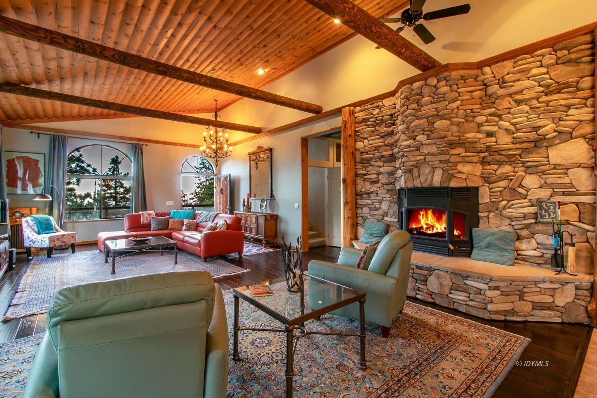 54850 Chipmunk Drive Idyllwild, CA 92549 - Photo 12 of 44 a living room with furniture a fireplace and a table