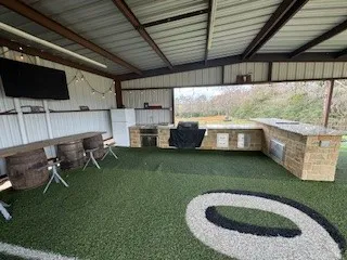 a view of a big yard with plants and large trees