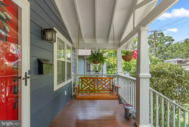 a view of porch with seating space