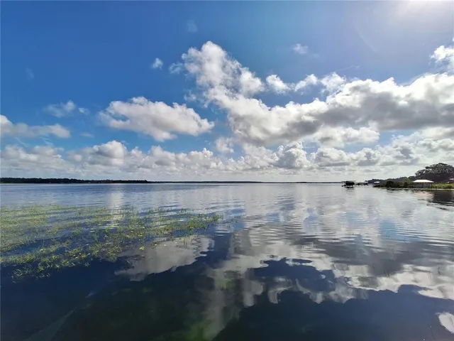 a view of a lake from a yard